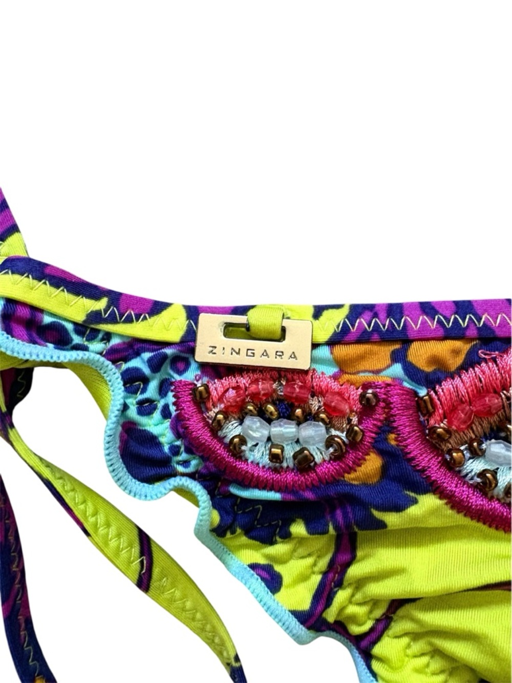Zingara Ruffle Embroidered String Bikini Bottoms Abstract Print Size 6 - Picture 5 of 13